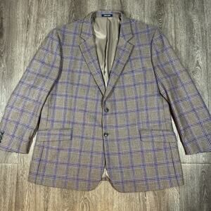 Paul Fredrick Blazer 50R Brown Purple Windowpane Wool Sport Coat Suit Jacket